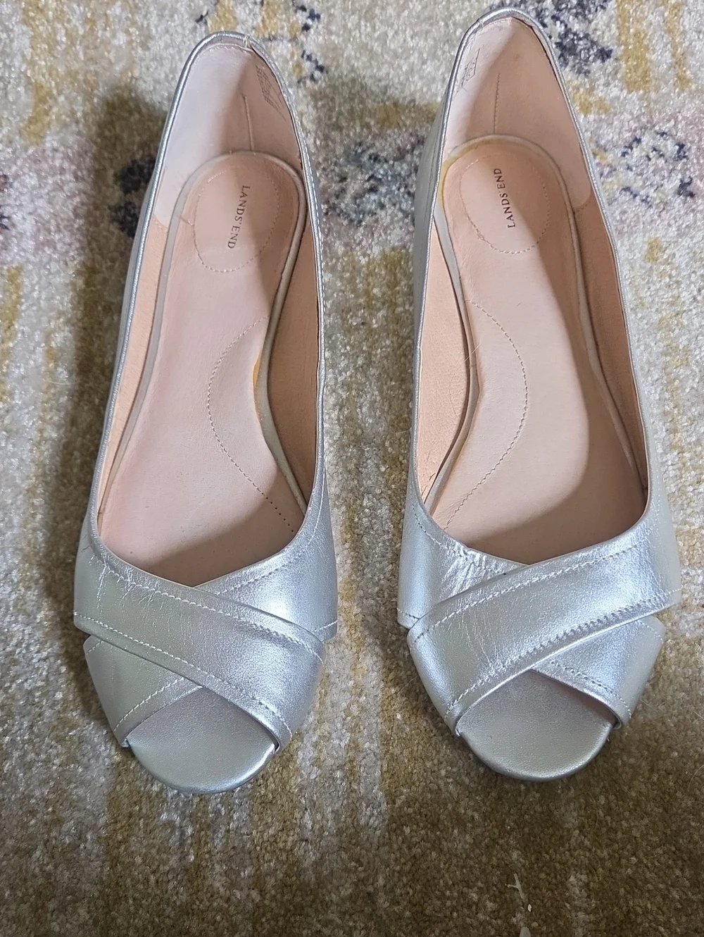 Lands' End Silver Peep-Toe Flats